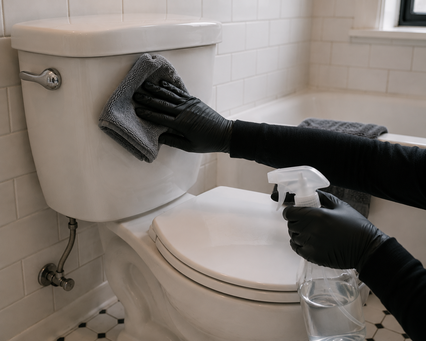 Salle de bain pendant nettoyage